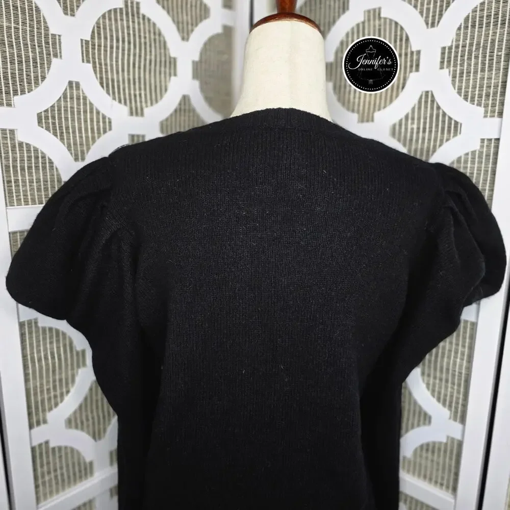 BCBGMaxAzria Black Iris Wool Blend Floral Puff Long Sleeves Sweater Size L